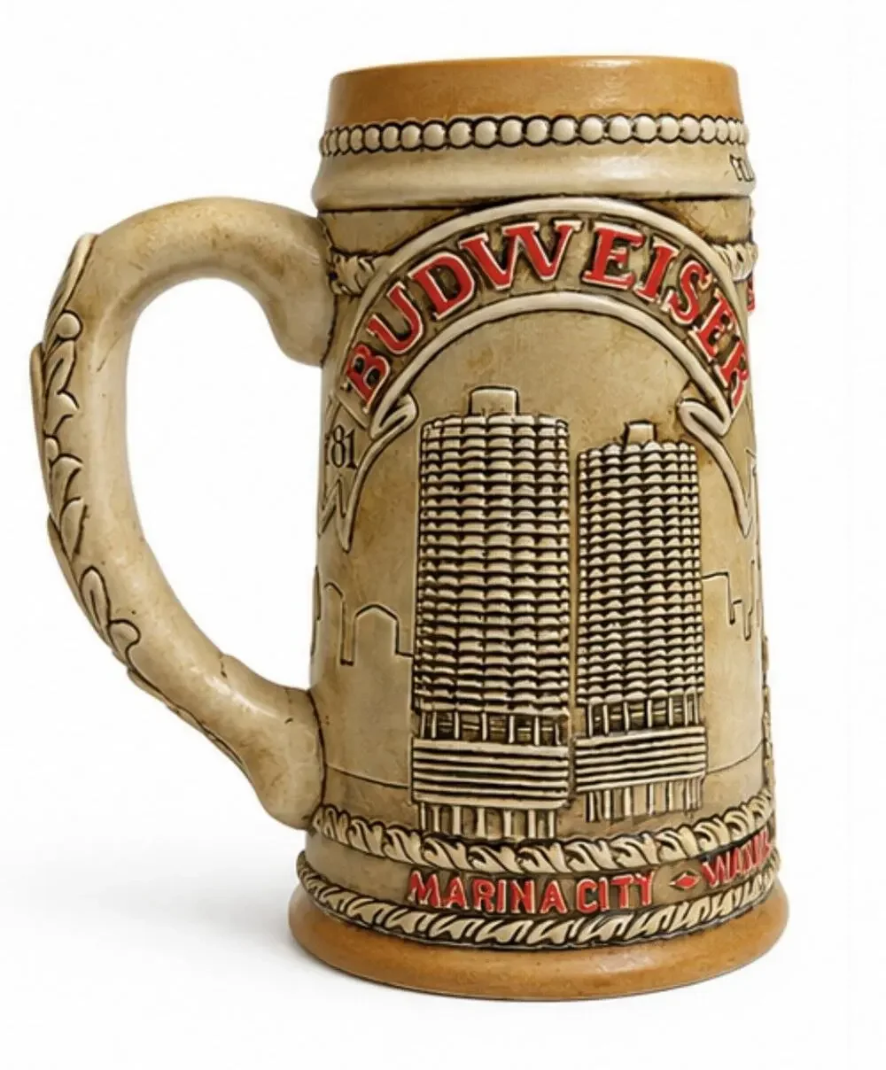 Budweiser Chicago Skyline Limited Edition Ceramarte Brazil Beer Stein Mug 1981